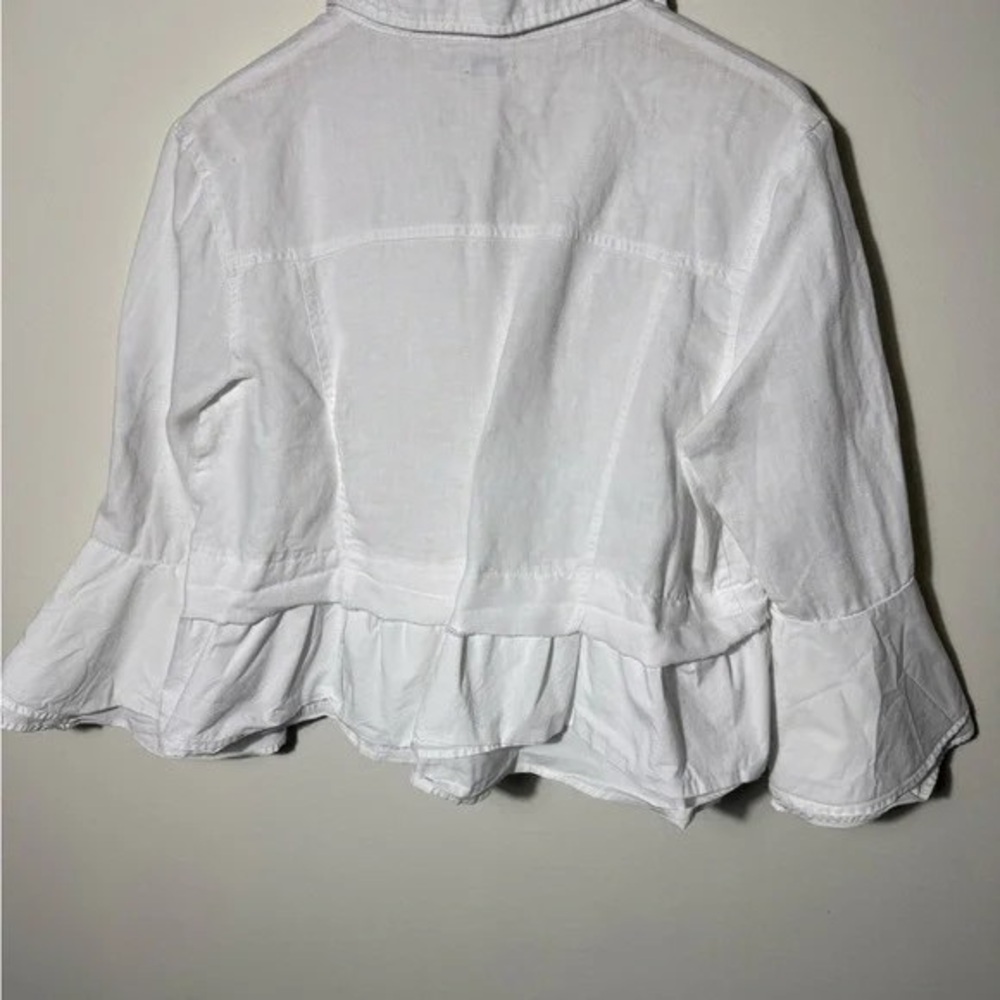 White Button-Up Ruffle Hem Top - image 2